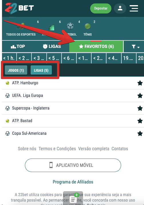 ‘Favoritos’ na plataforma 22Bet