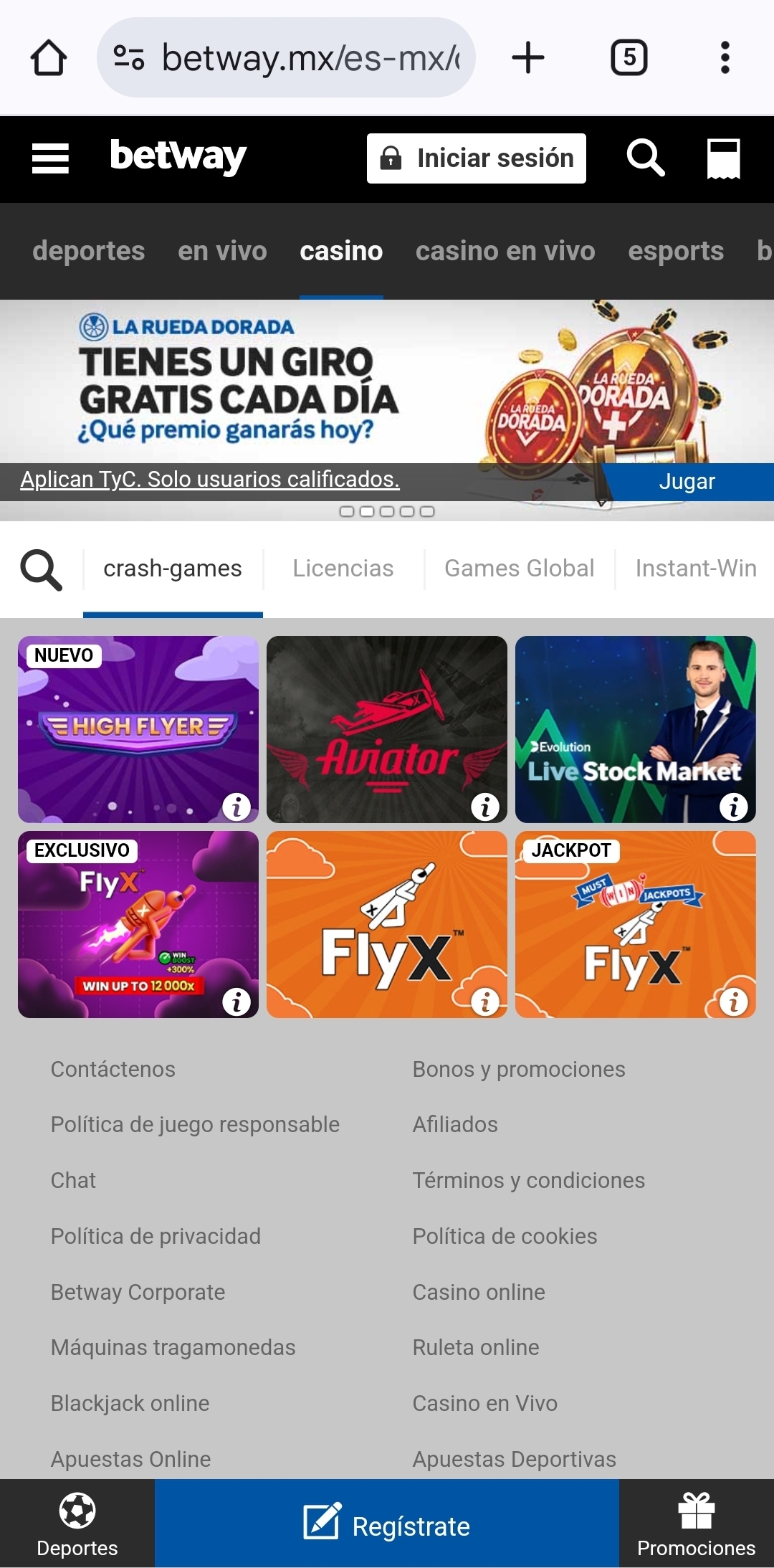 Sección de juegos crash