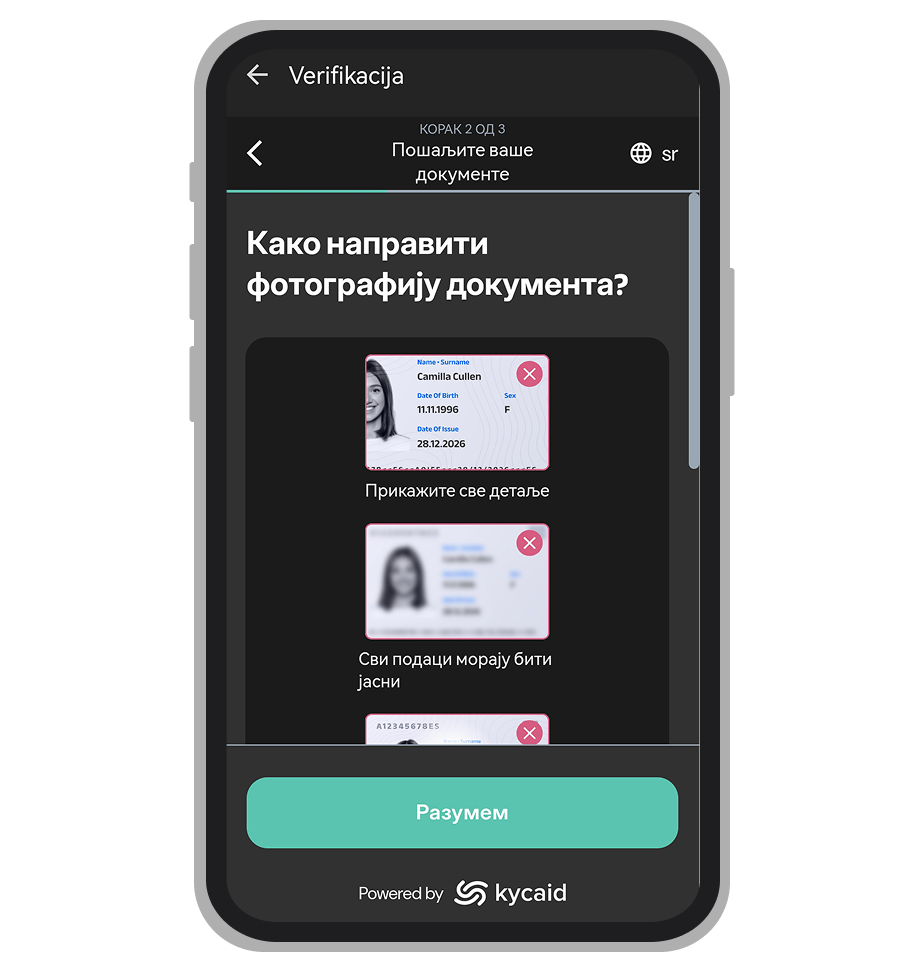 Slanje dokumenata za verifikaciju