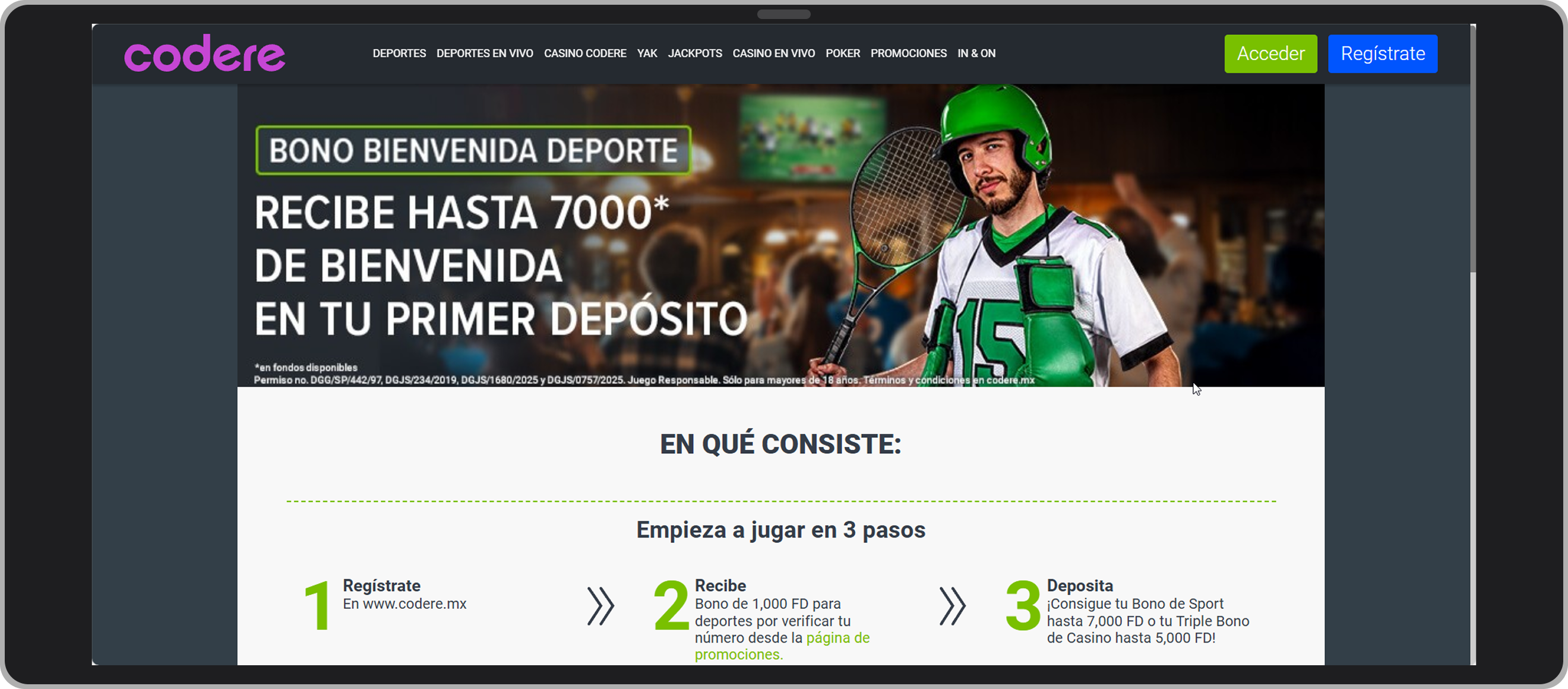 Bono en el primer depósito. Codere