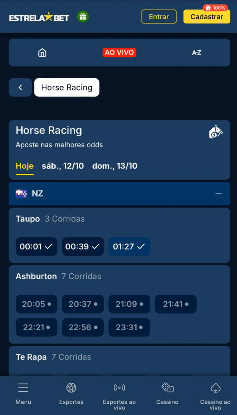 Estrela Bet oferece uma escolha grande de corridas de cavalos