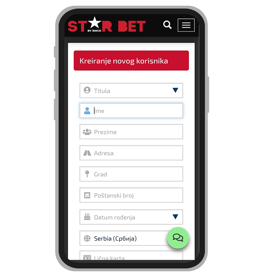 StarBet formular za registraciju