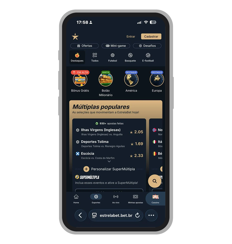 A seção de apostas esportivas na plataforma EstrelaBet 