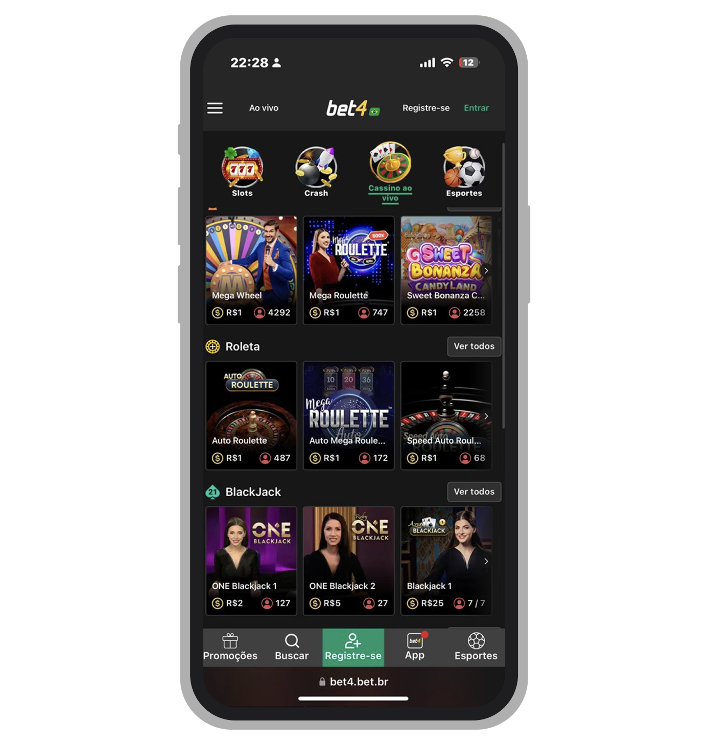 Cassino ao vivo na Bet4