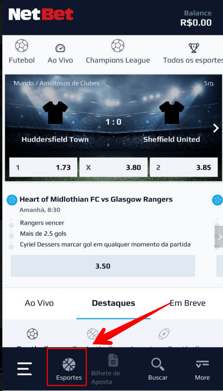 Acesse o meno de esportes na Netbet