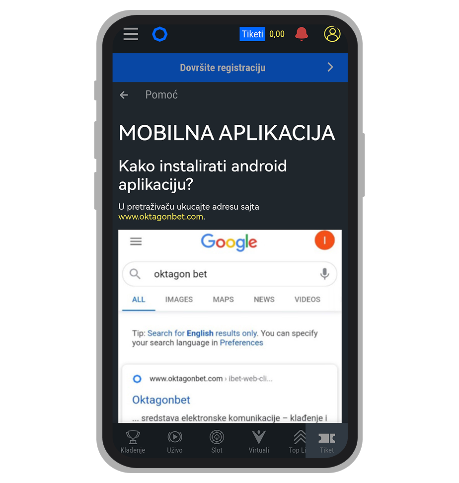 OktagonBet uputstvo za instalaciju Android aplikacije