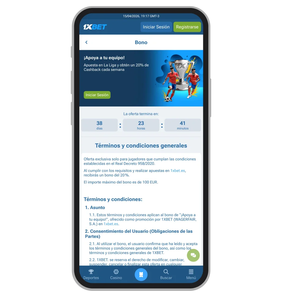 Promoción Cashback La Liga 1xBet del 20% semanal hasta 100€ por apuestas en fútbol
