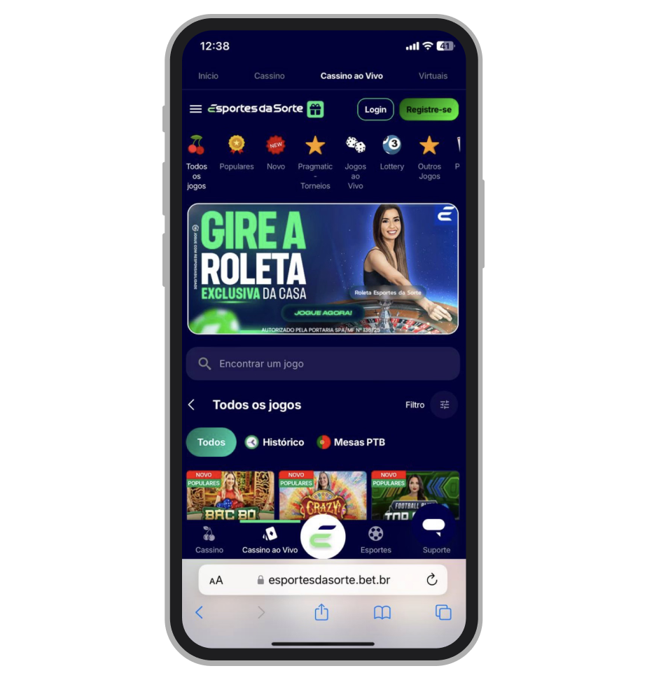 Esportes da Sorte oferece o cassino ao vivo completo