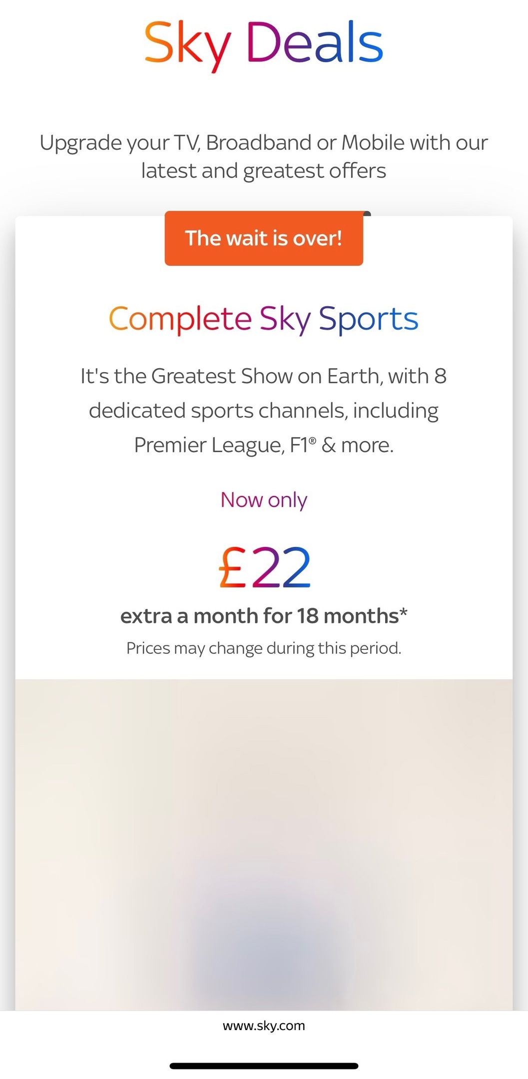 Пакеты каналов, доступные для покупки на Sky Sports