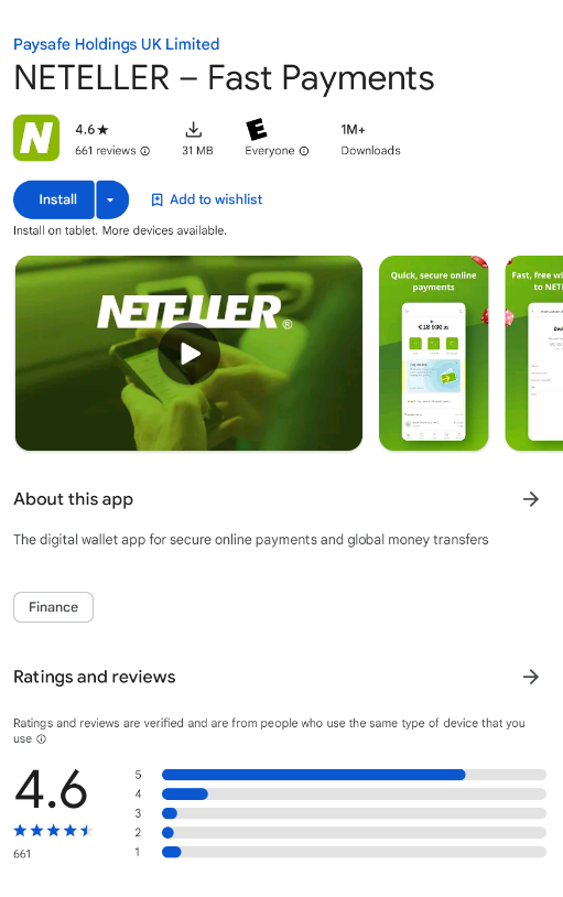 Neteller en Google Store