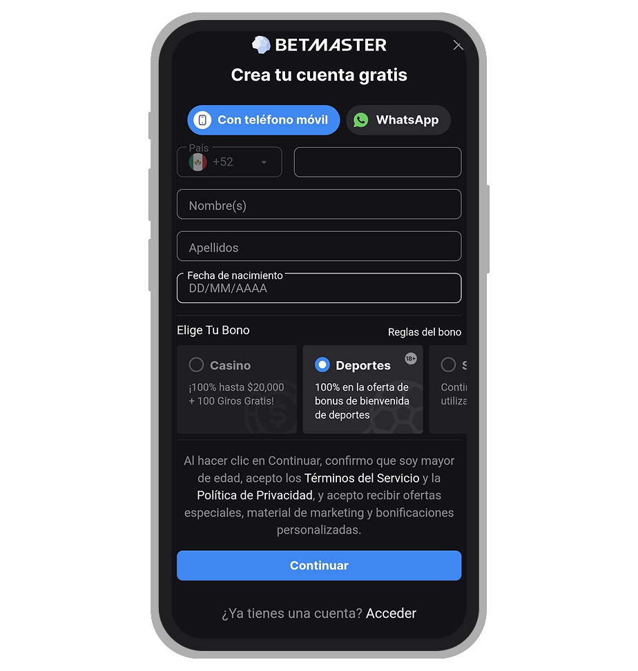 Registro Betmaster App