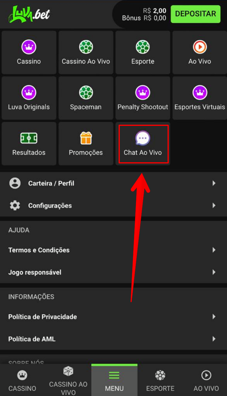 Clique no botão Chat ao vivo