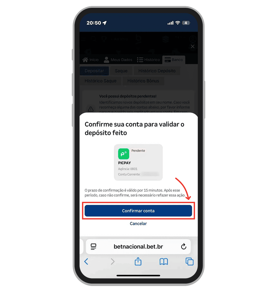 Confirme a adição da conta PicPay