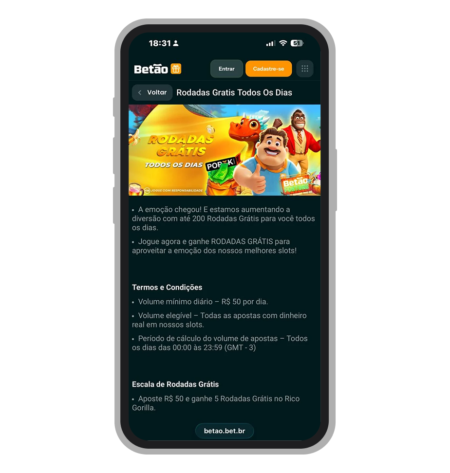 O bônus de cassino Betão com rodadas grátis