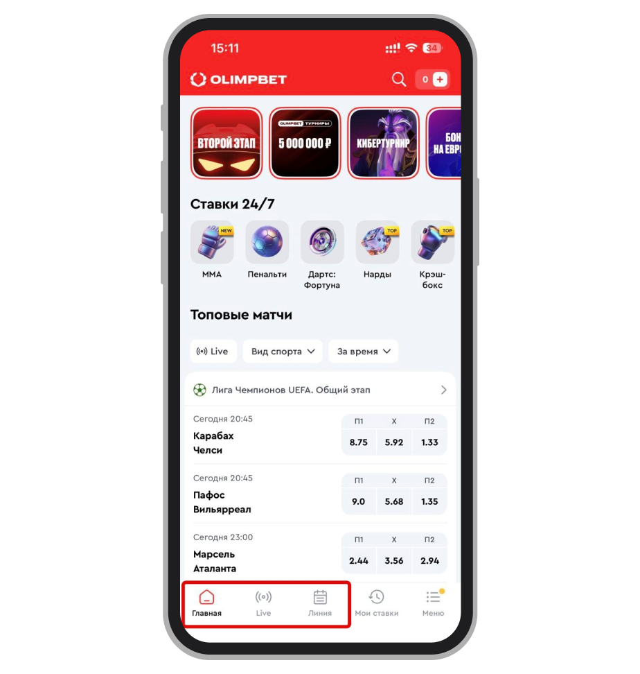 Вкладки событий