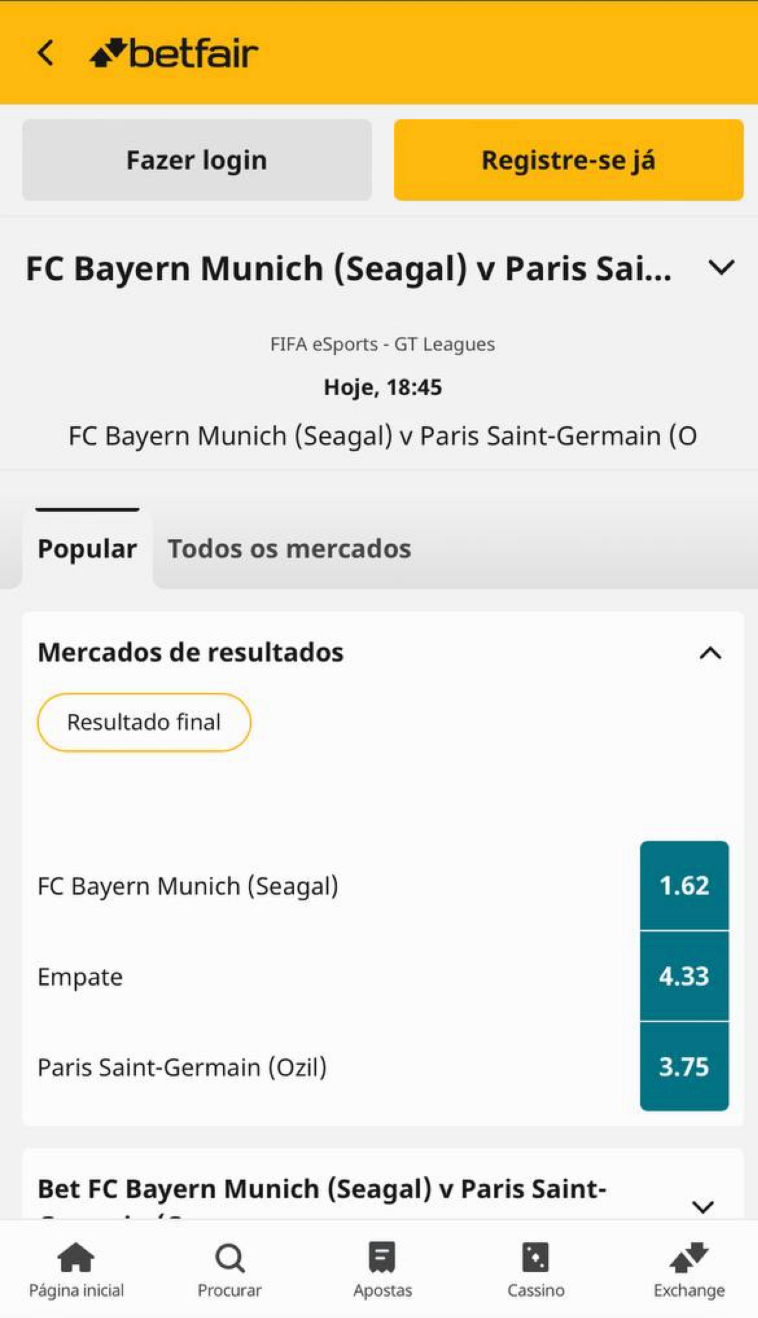 Apostas em FIFA na Betfair.