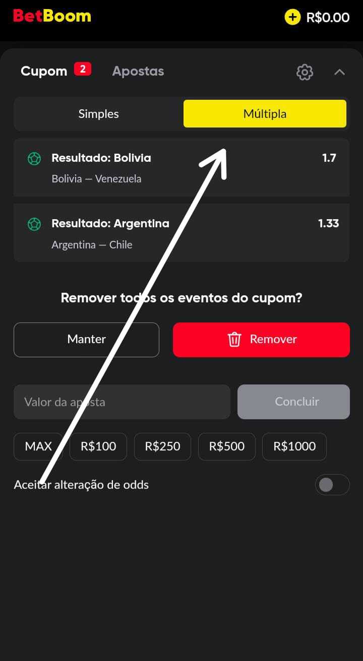 Escolha o tipo de aposta, simples ou multipla