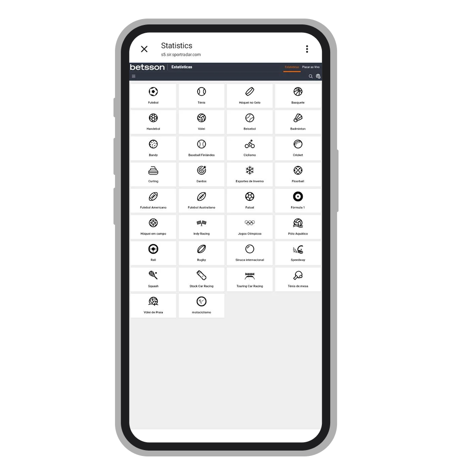 A seção de estatísticas