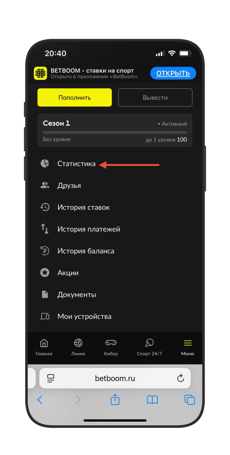 Переход в раздел со статистикой