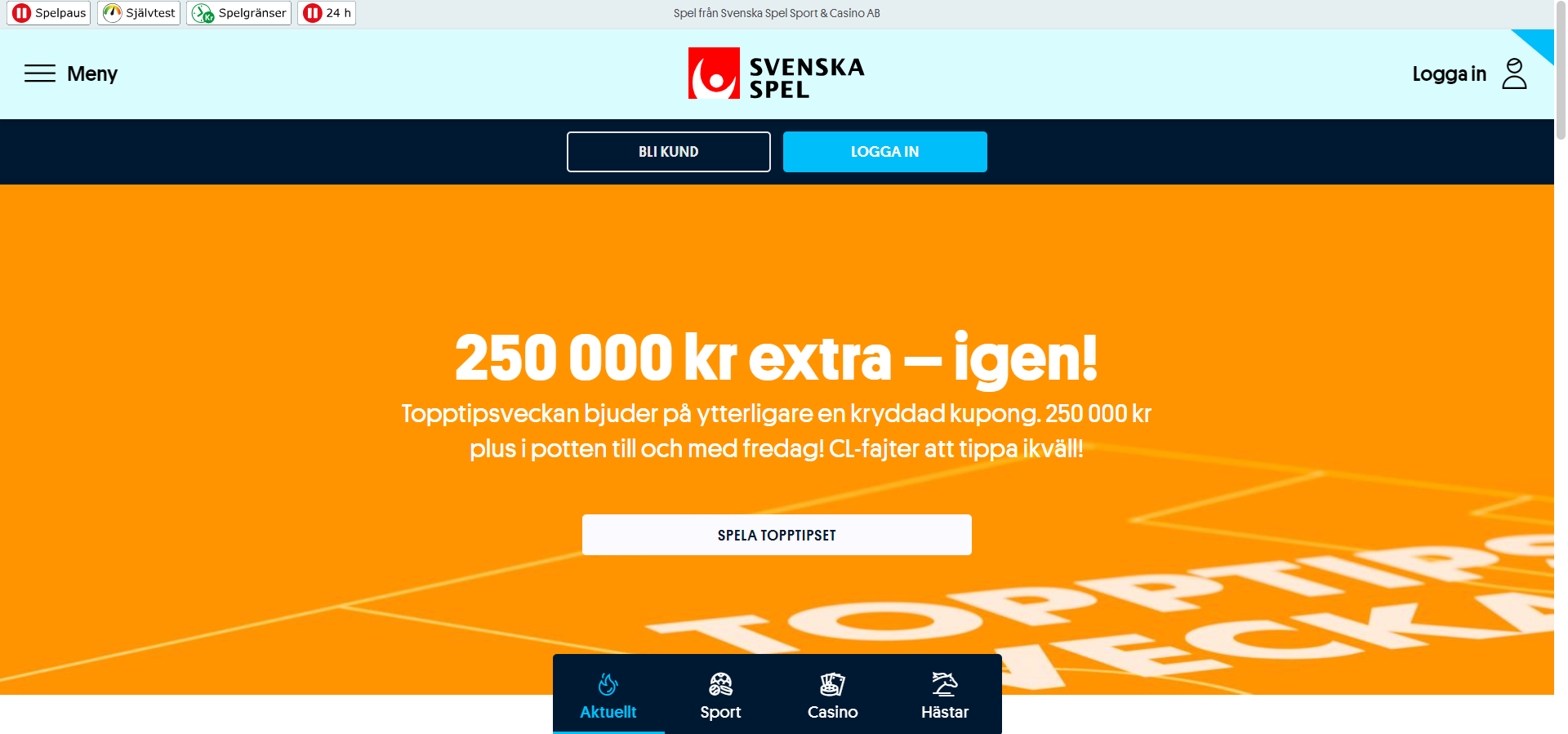 Svenska Spels startsida