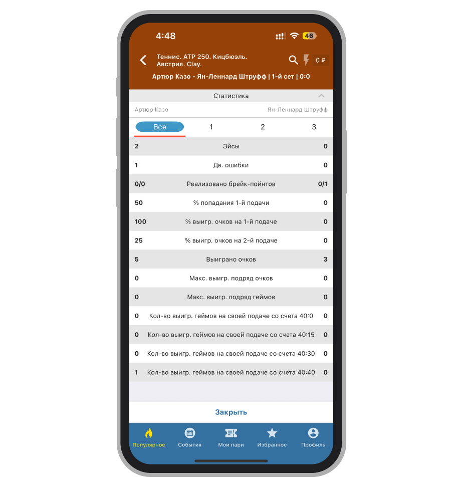 Статистика в меню матча