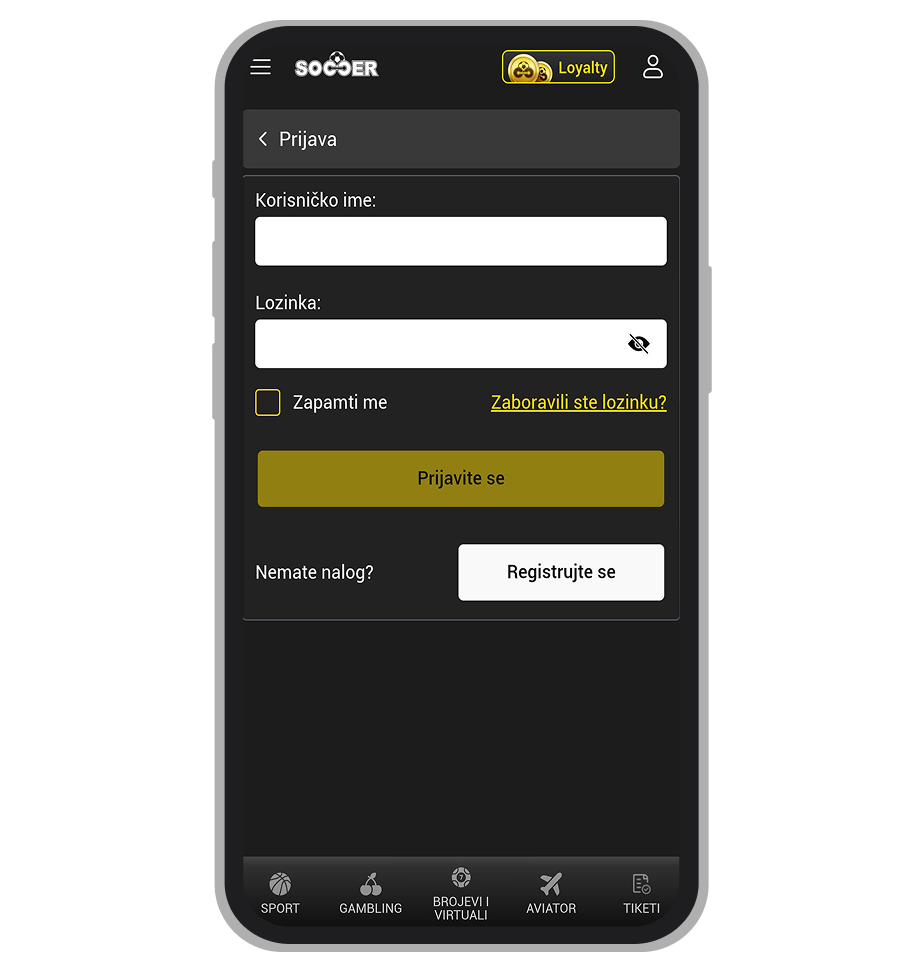 Soccer Bet registracija