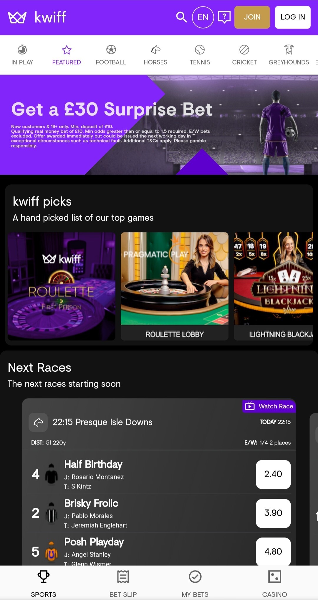 Kwiff Homepage