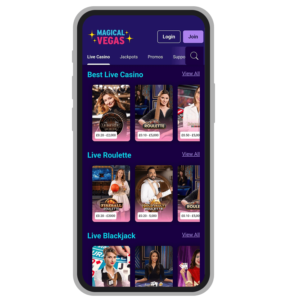 Live casino page