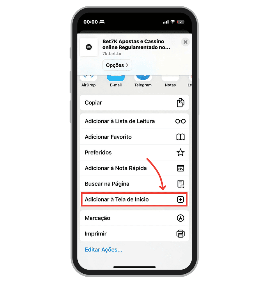 Toque em “Adicionar a Tela de Inicio”