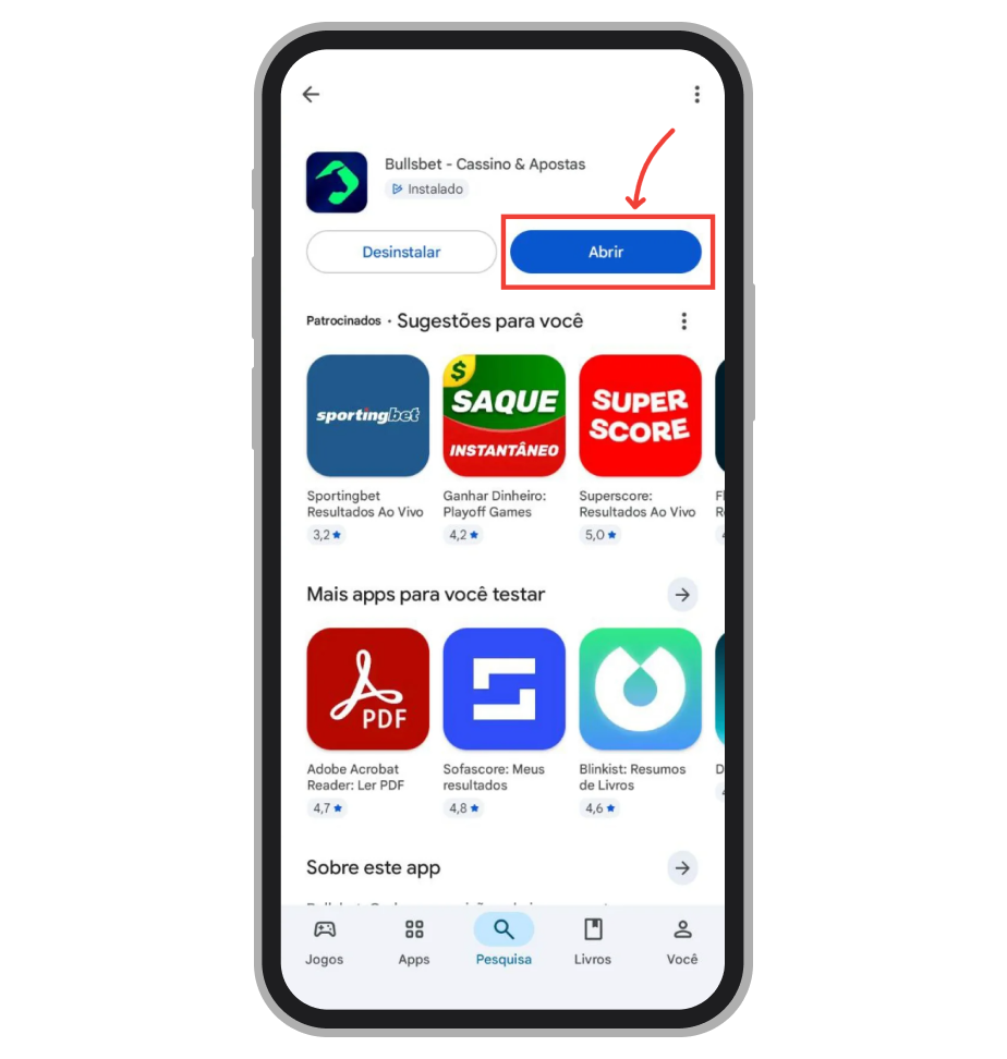 Toque em "Abrir" para começar jogar 