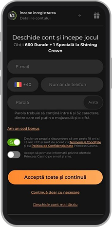 Formular de înregistrare Princess Casino (prima parte)