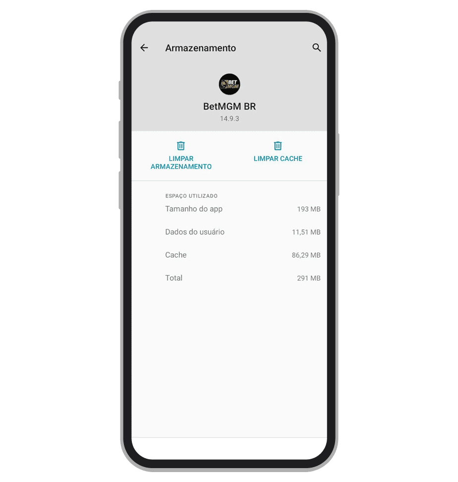 O app da BetMGM não ocupa muito espaço no armazenamento do celular