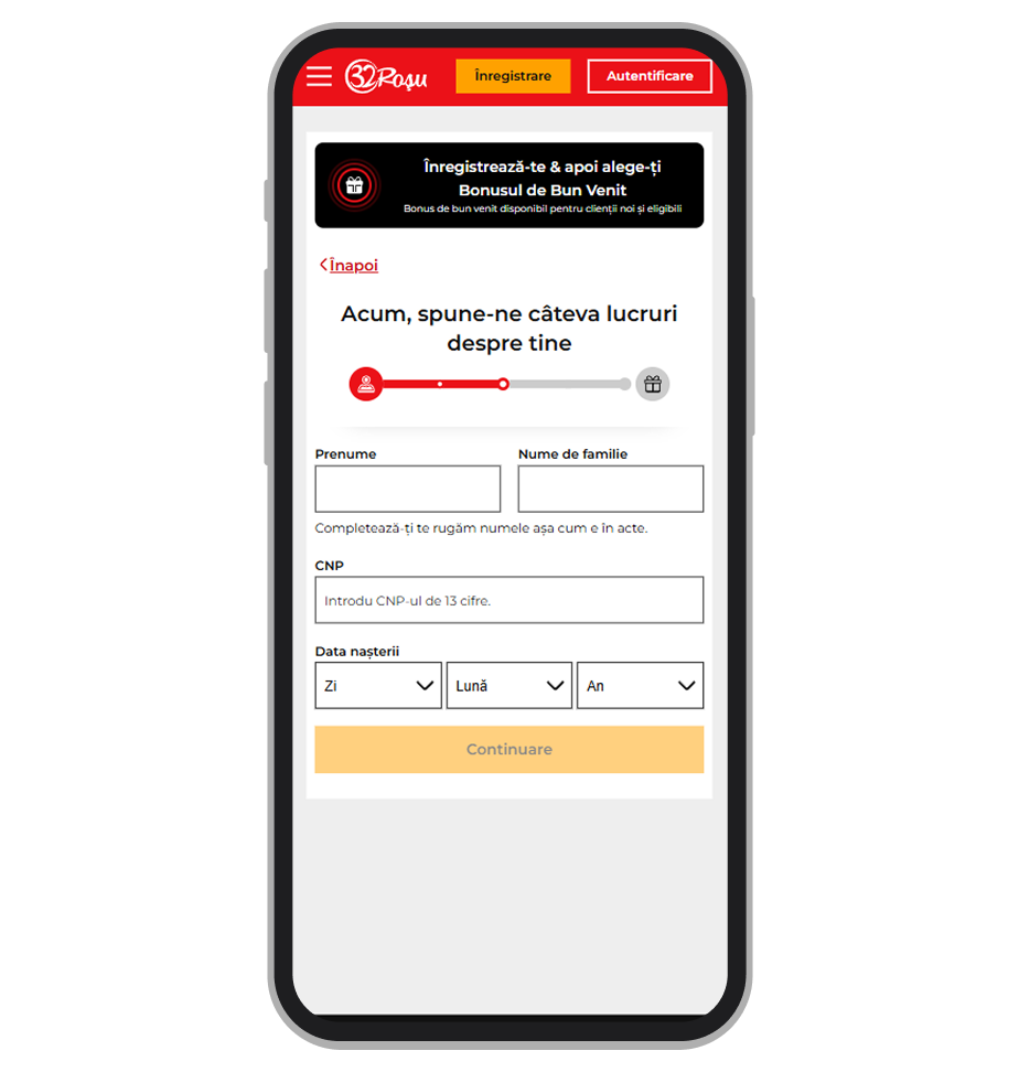 Pasul 3, furnizarea datelor personale