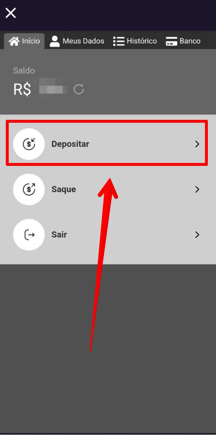 Toque em “Depósitar”