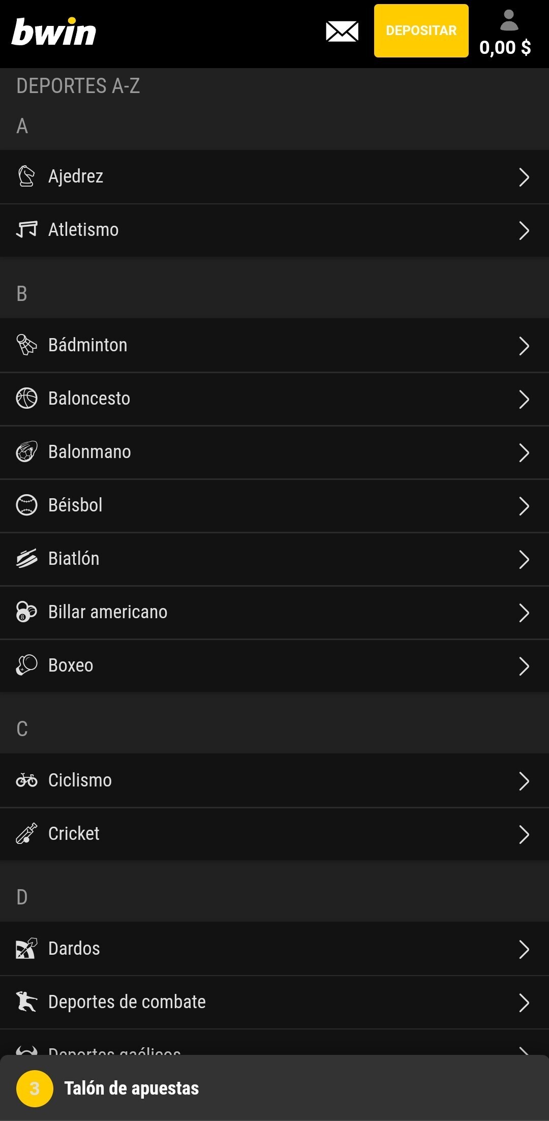 Lista de deportes en el celular