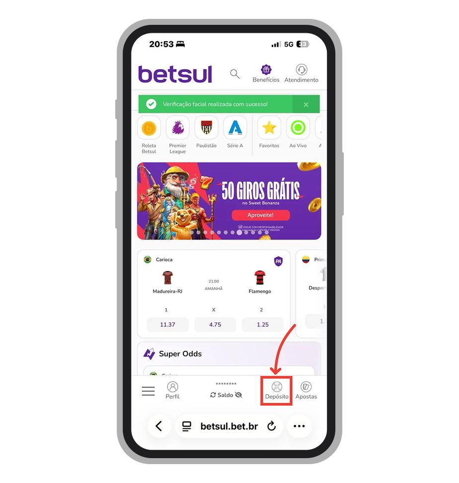 Toque no botão "Depósito" 