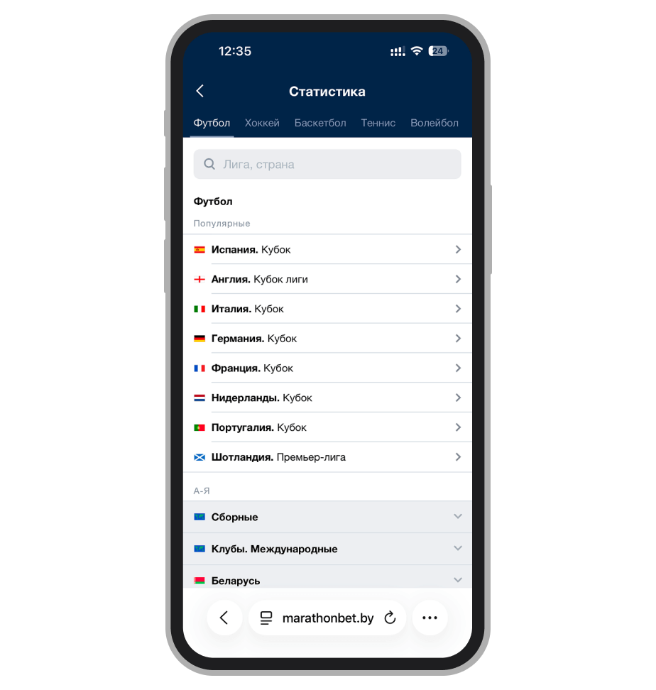 Статистика на mobile-сайте «Марафон»