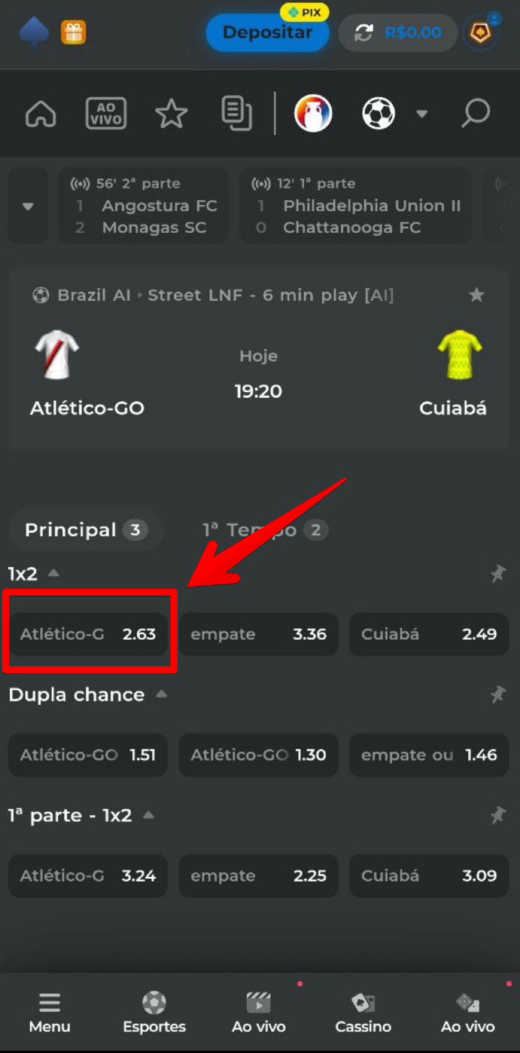 Escolha o resultado  da aposta simples da CassinoPix 
