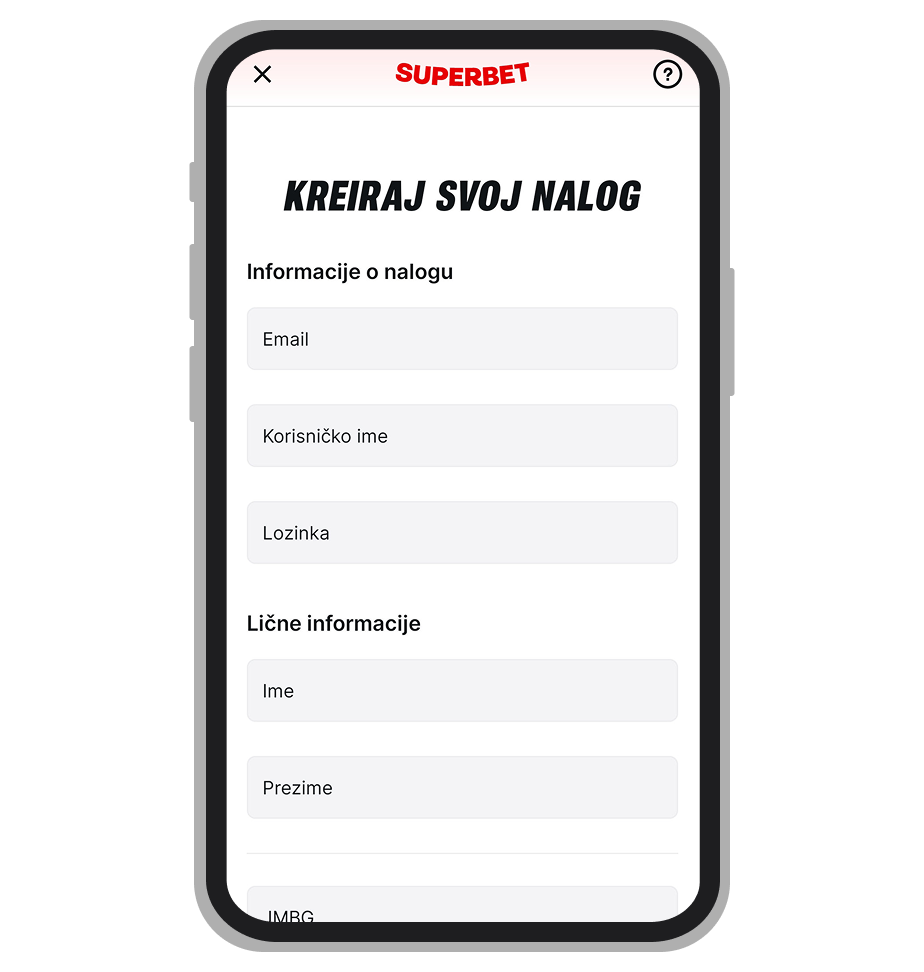 Stranica za registraciju Superbet