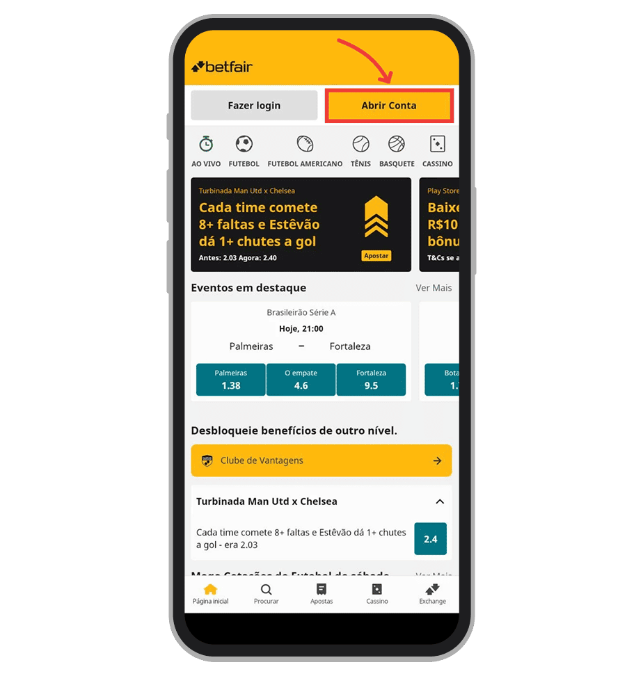 Abra o app e clique em “Abrir Conta”