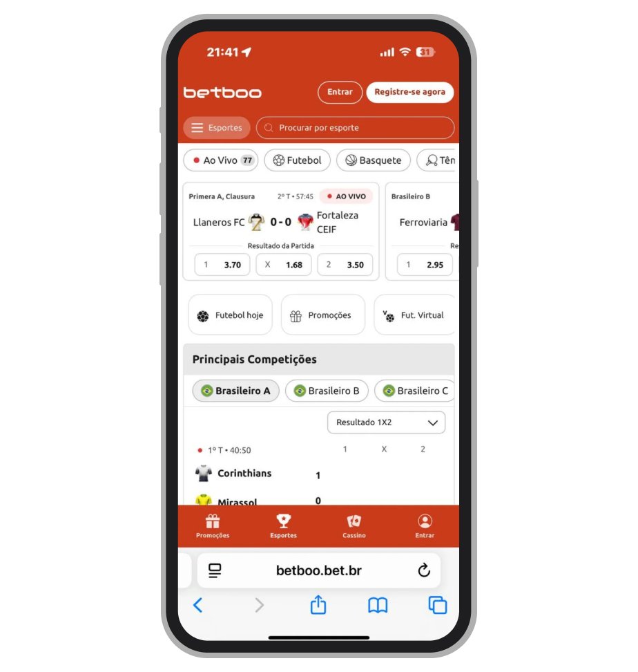  Página da Betboo com Criar Aposta, streaming e cotações aumentadas