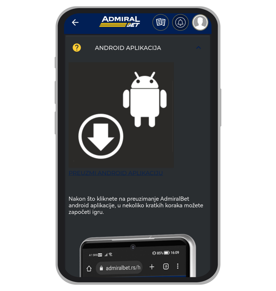 AdmiralBet uputstvo za instalaciju Android aplikacije