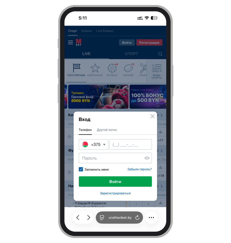 Окно авторизации на сайте