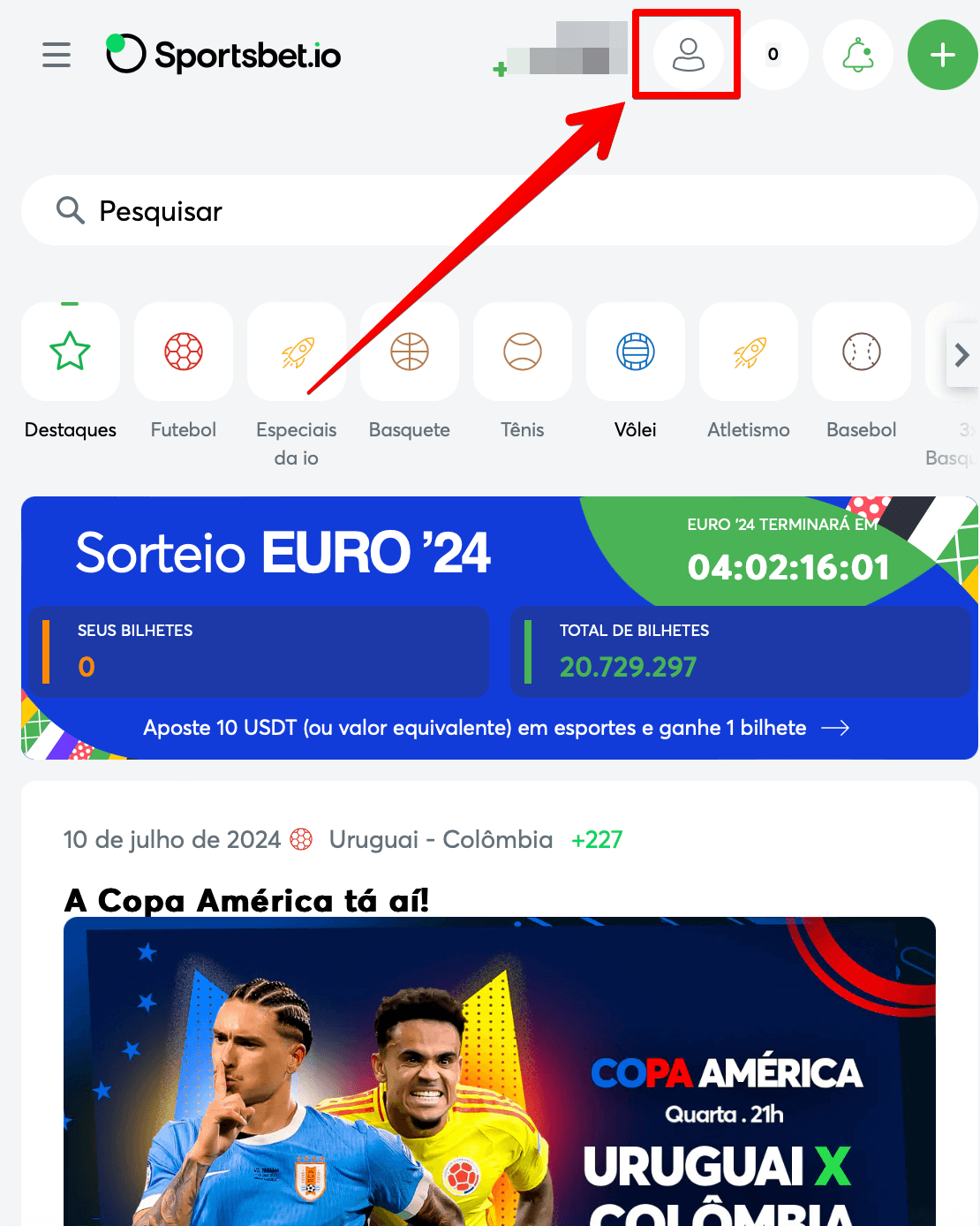Acesse menu da conta