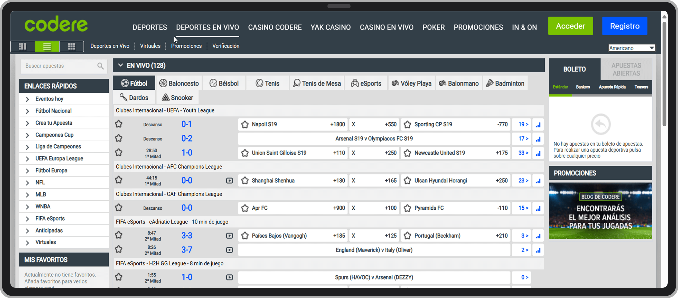 Codere. Deportes en vivo