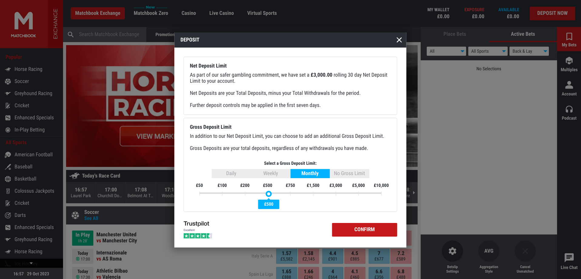 How to set your deposit limit at Matchbook