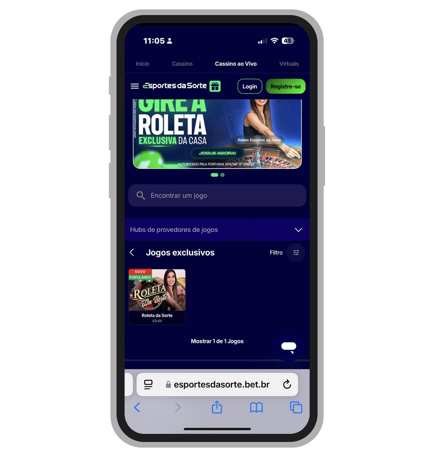 Cassino ao vivo no site mobile do cassino Esportes da Sorte