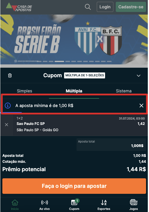 Aposta mínima na Casadeapostas