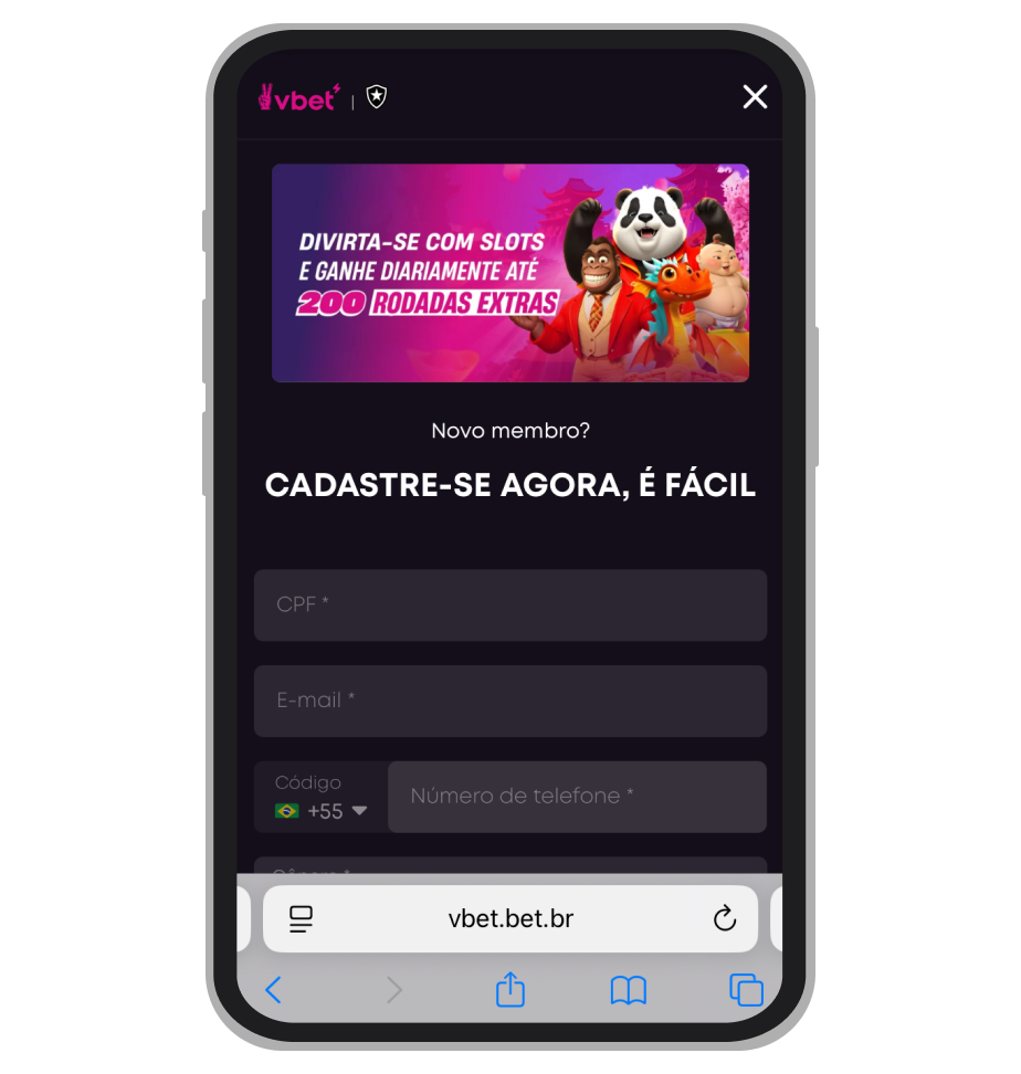 Cadastro no site VBET