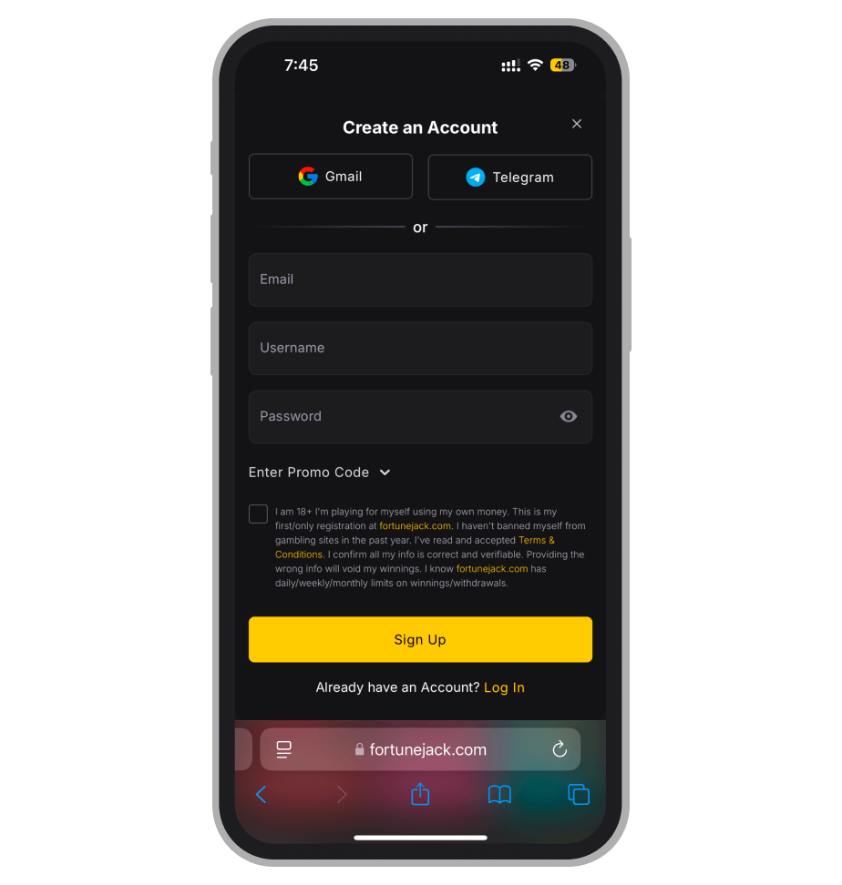Страница регистрации